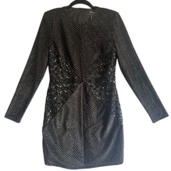 BCBGMAXAZRIA Black Long Sleeve Ciana Sparkle Evening Mini Dress Size 8 NWT - Picture 7 of 15